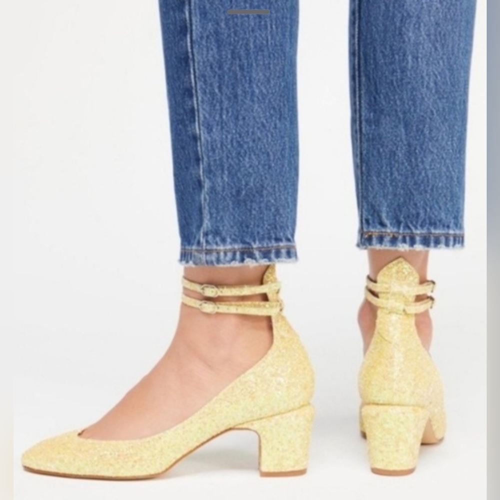 Free People Glitter Ankle-Strap Block Heel in Yellow Gold - Picture 3 of 16